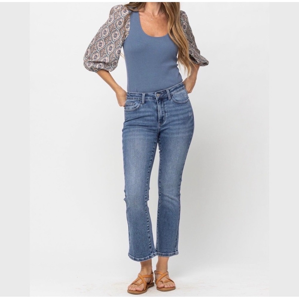 Judy Blue Medium Wash Cropped Bootcut Jeans Mid Rise Stretch Denim Womens 5/27
